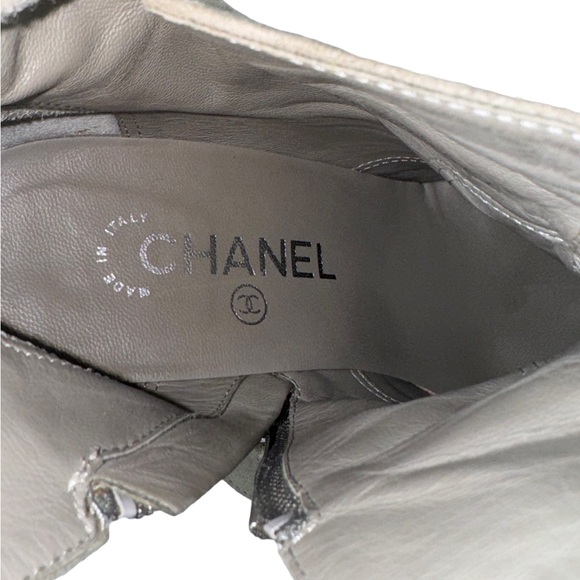 CHANEL Grey Suede Chain Trim Ankle Booties Made in Italy Marked as 38 - 8US - Picture 8 of 15